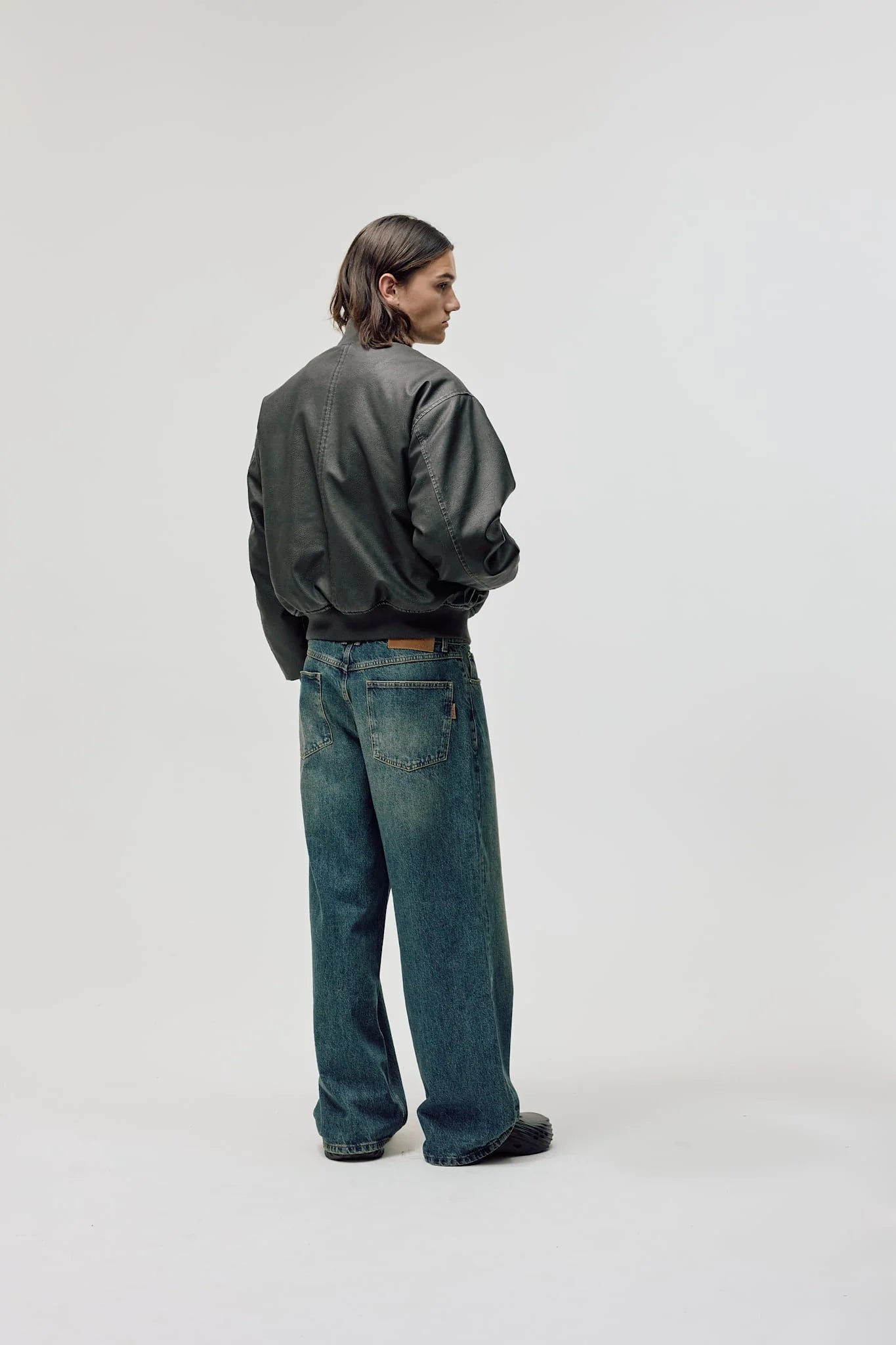BAREEN - Faux Leather Bomber Jacket - Vintage Black
