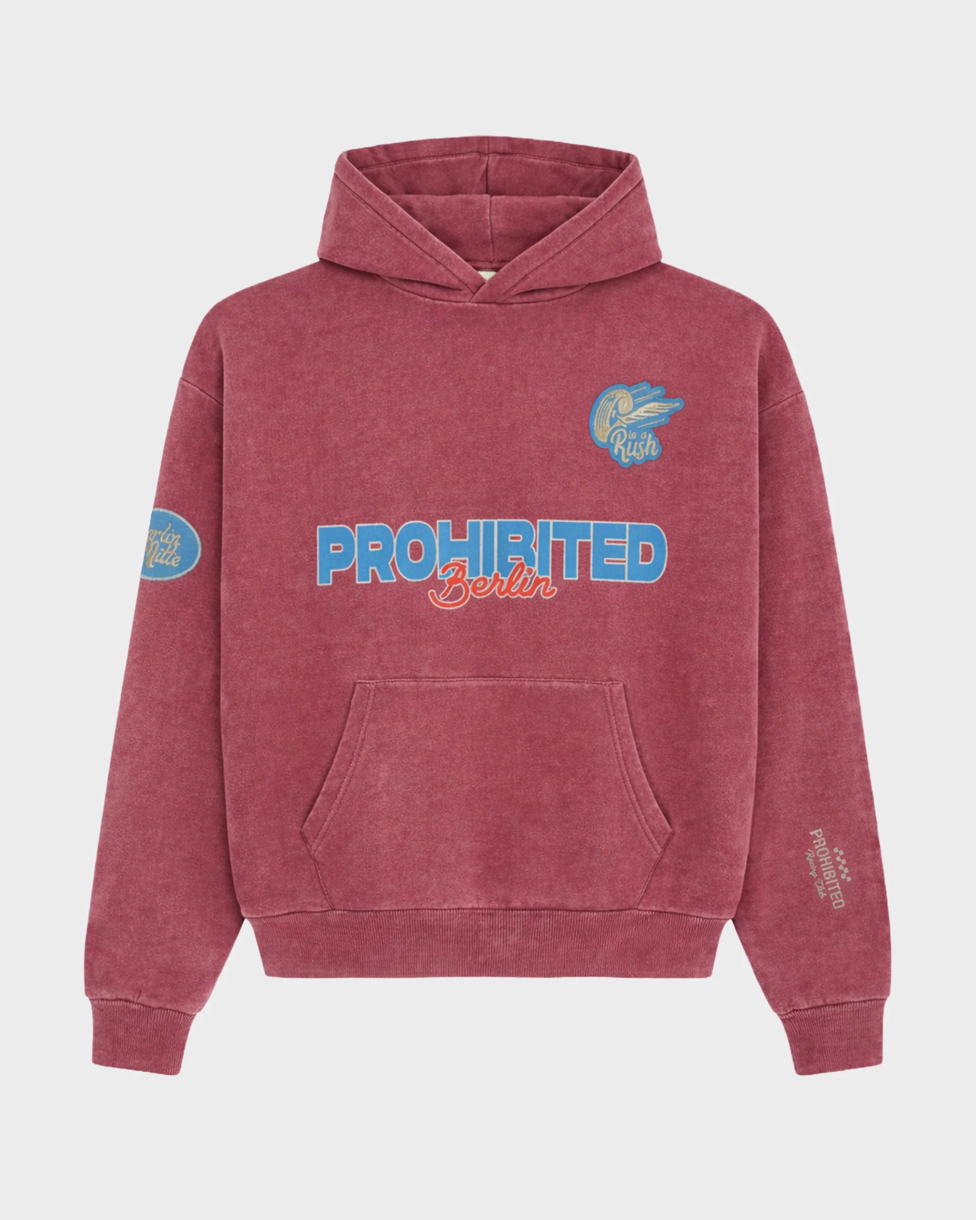 PROHIBITED - Race Patch Hoodie Red (Stone Washed)