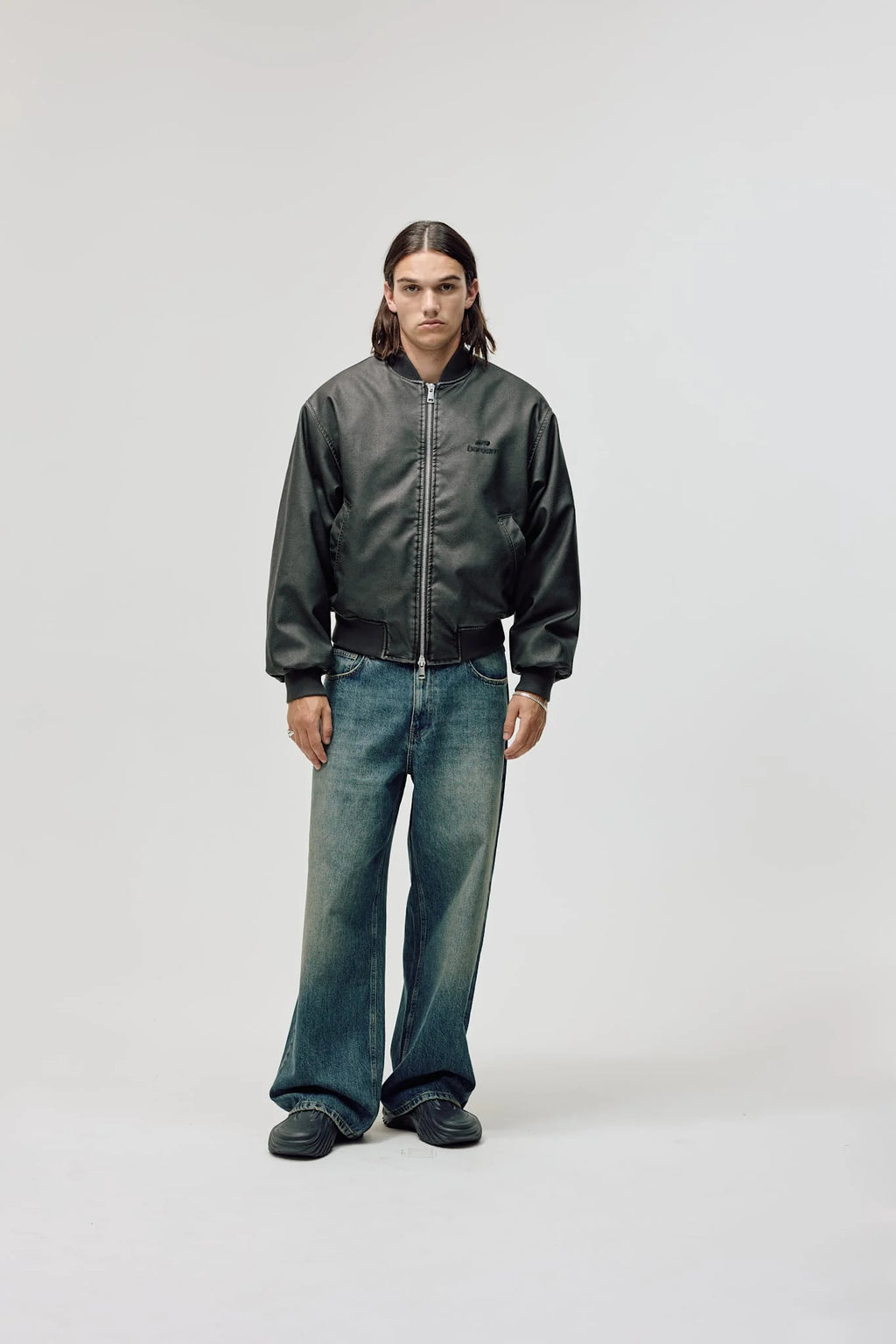 BAREEN - Faux Leather Bomber Jacket - Vintage Black