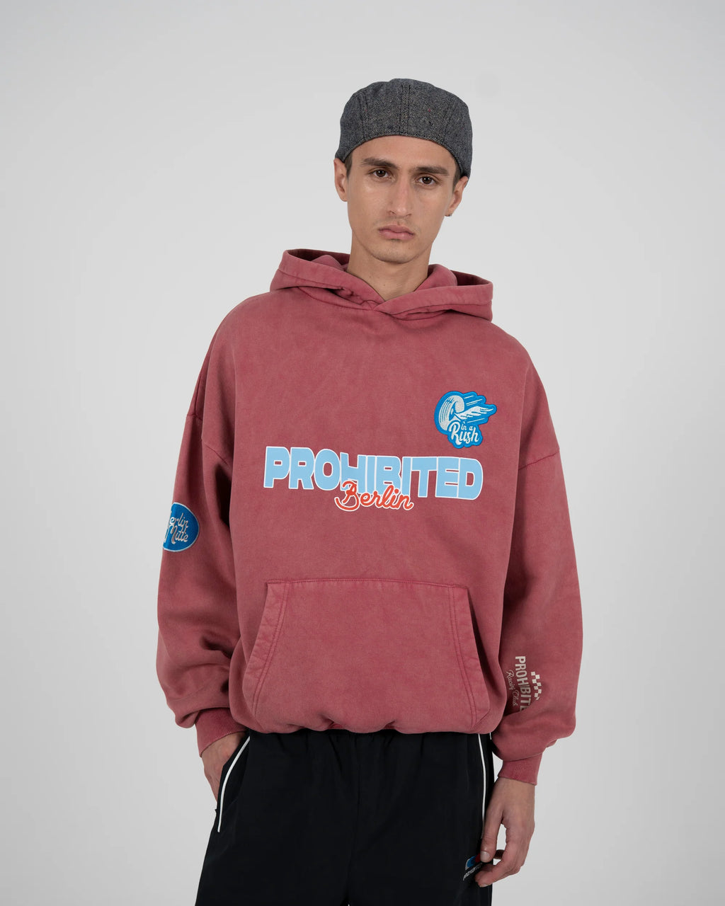 PROHIBITED - Race Patch Hoodie Red (Stone Washed)