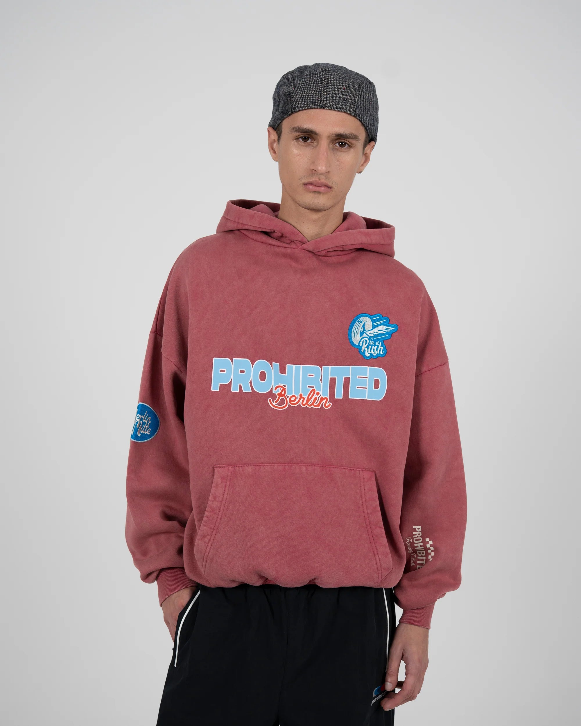 PROHIBITED - Race Patch Hoodie Red (Stone Washed)