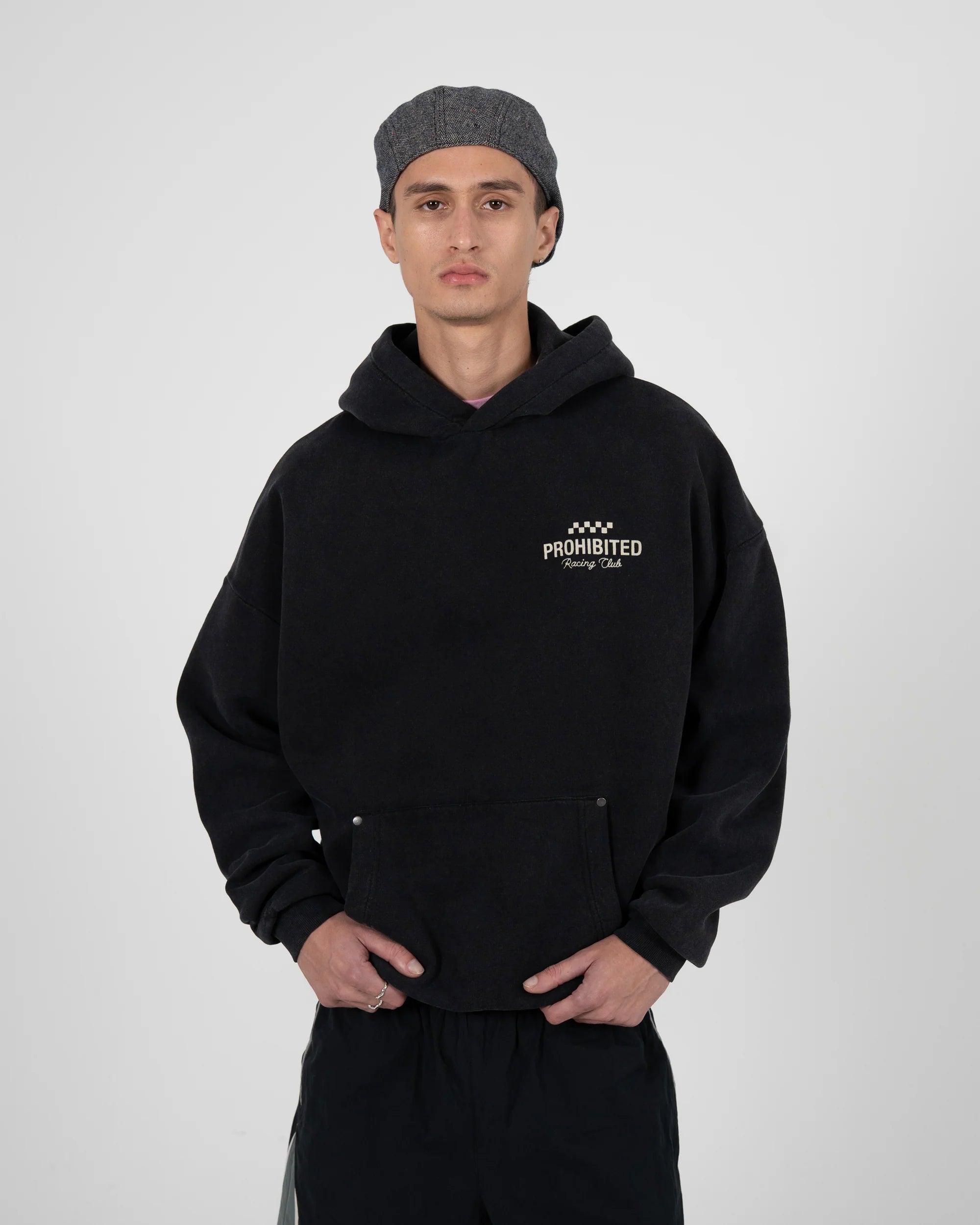 PROHIBITED - Racing Club Hoodie Black (Stone Washed)