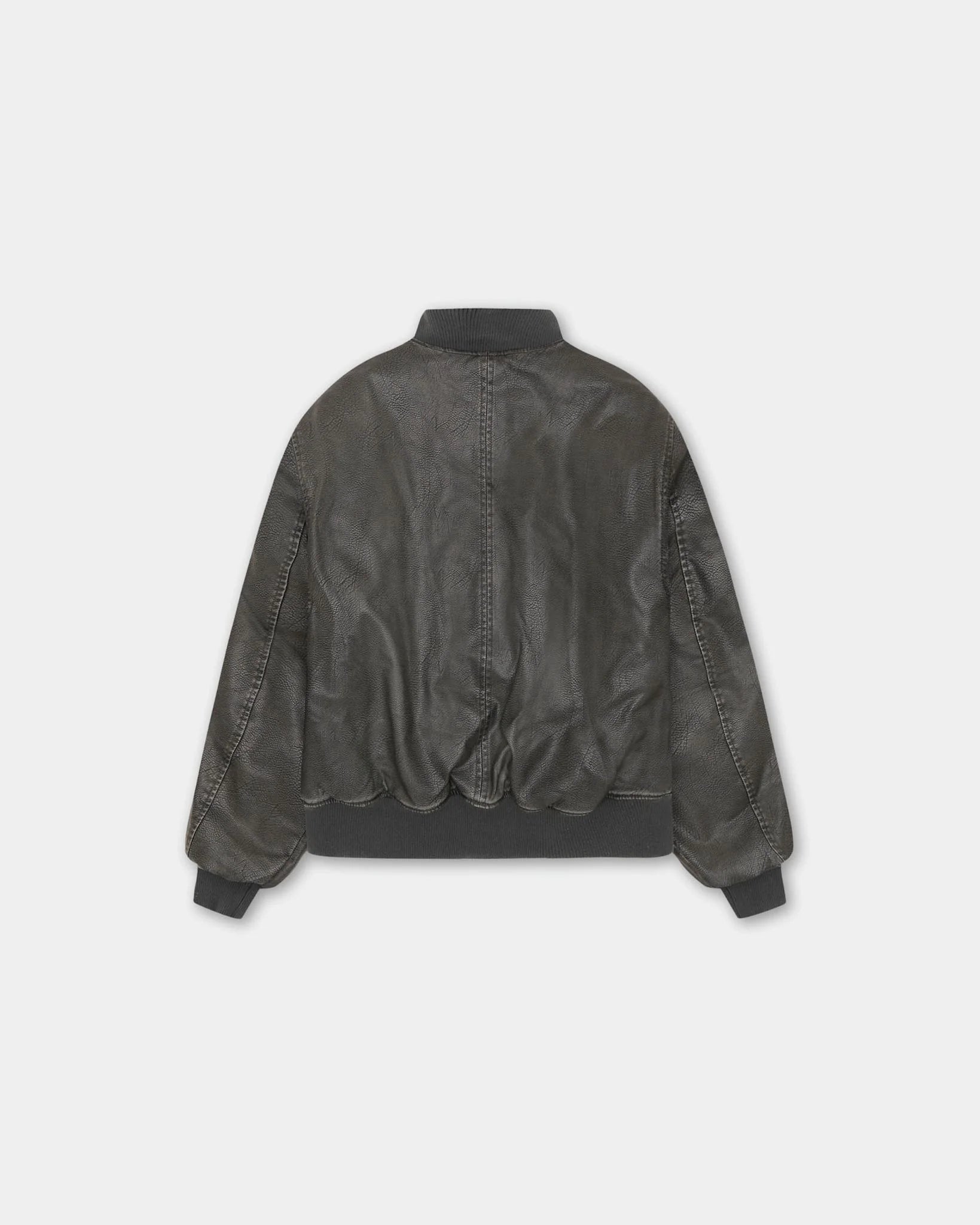 BAREEN - Faux Leather Bomber Jacket - Vintage Black