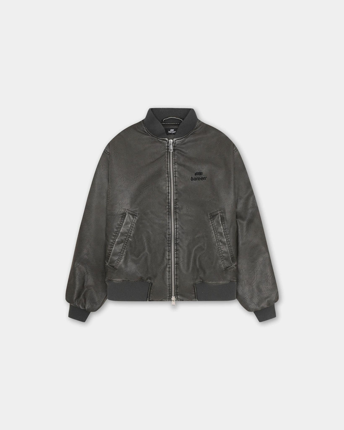 BAREEN - Faux Leather Bomber Jacket - Vintage Black